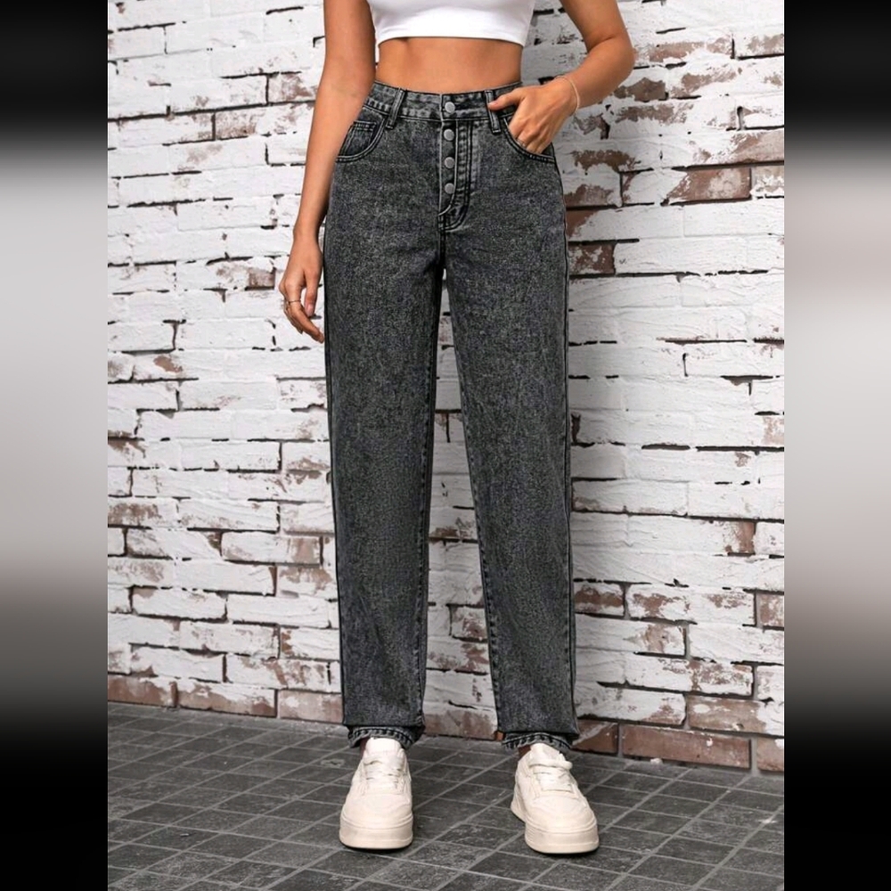 SHEIN Tall Button Fly Tapered Mom Fit Jeans
